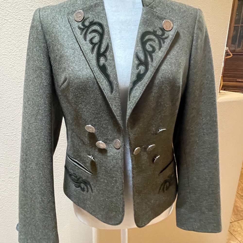 Vintage Erzherzog Johann Loden Green Wool Embroidered Blazer Size 38 (Small) - Picture 7 of 16